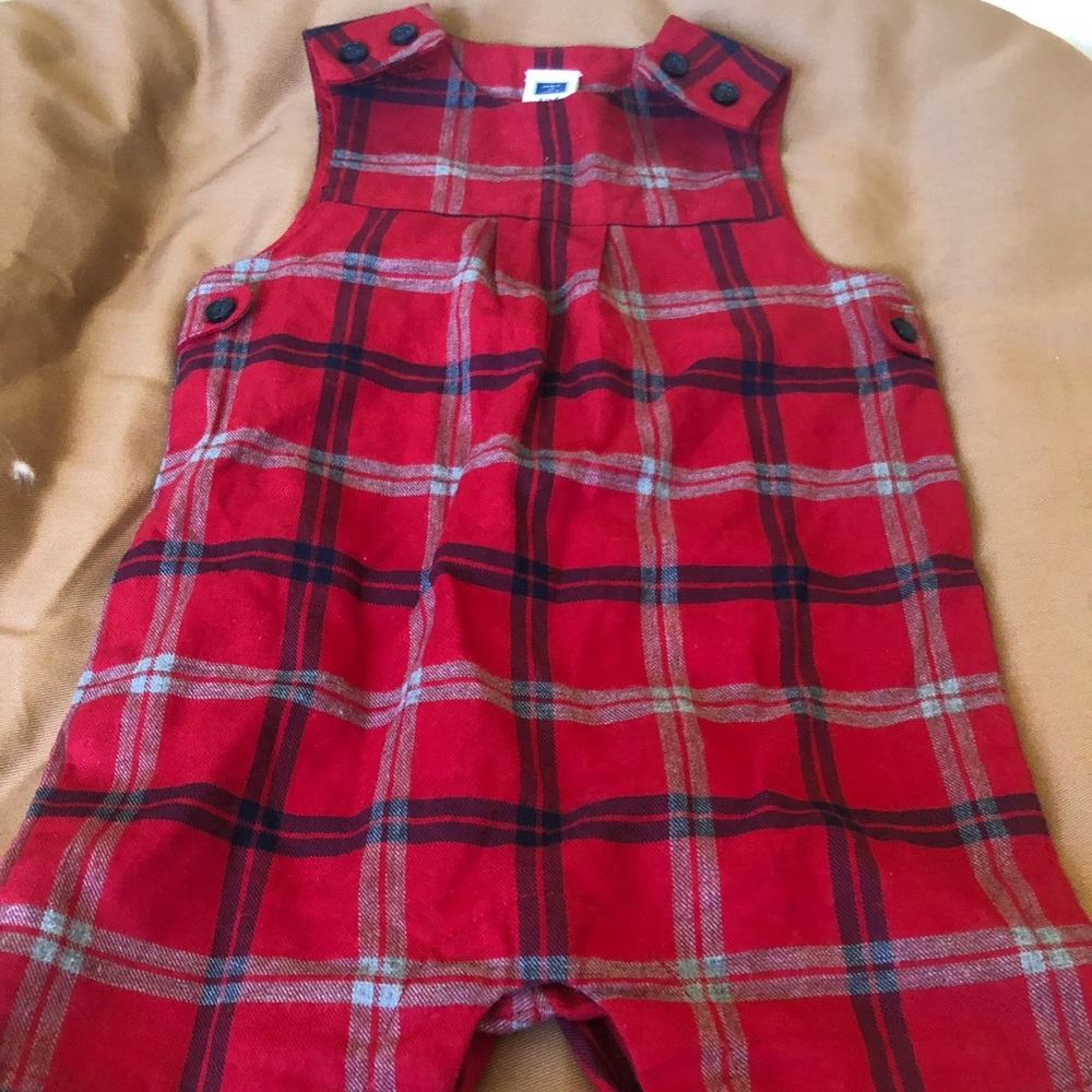 Janie and Jack red checkered overalls